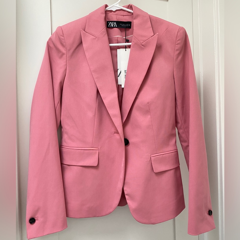 ZARA basic pastel peach light pink blazer NEW XS